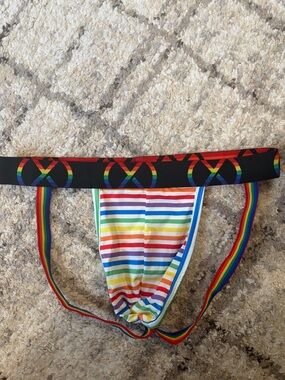 2xist Rainbow Striped Jockstrap with Black Waistband